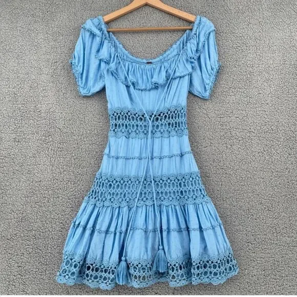 chinese dress ladies Widow Sheer Crochet Bell Sleeve Mini Dress With Open Back Festival  Fairycore